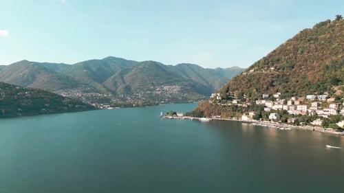 Aerial Drone Video of Famous Beautiful Village of Como in Lake Como in Europe Lombardy Italy