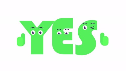 Animation of cartoon YES text in green color.