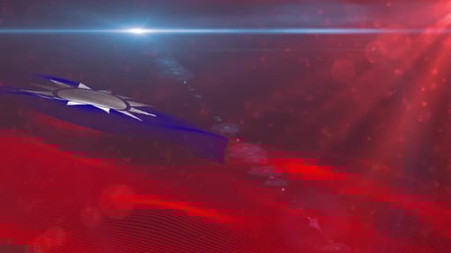 Taiwan Flag Waving in Digital Futuristic Animation with Light Rays