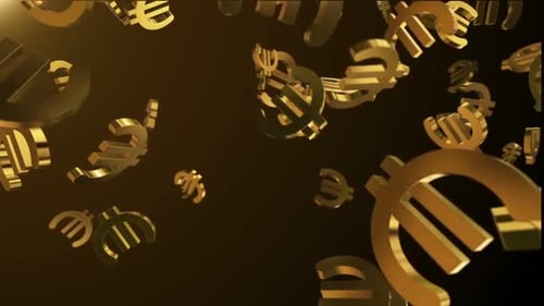 Golden Euro Symbols Falling 3D Animation
