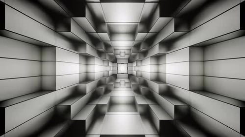 Gray And Black Neon Glowing Sci-Fi Spiraled Room Background Vj Loop In 4K