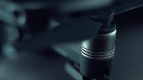 Drone Camera propellers and sensors, hyper close up, aerial photography gear, professional film equi