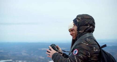 Rocky Mountains, Colorado / Usa - April 11 2019: Man Taking Photos At Top Of Rocky Mountains With...