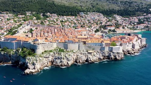 The aerial view of Dubrovnik, a city in southern Croatia fronting the Adriatic Sea, Europe. Old city