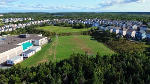 Aerial View Of Youth Soccer Team Training On Park Field In Halifax Canada