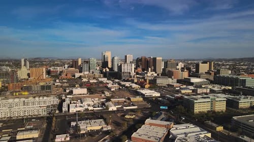 Downtown Phoenix Skyline March 2021 Rotating Drone Shot 24fps HDR