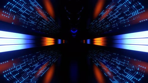 Orange And Blue Corridor With Neon Energy Streams Background Vj Loop I 4K