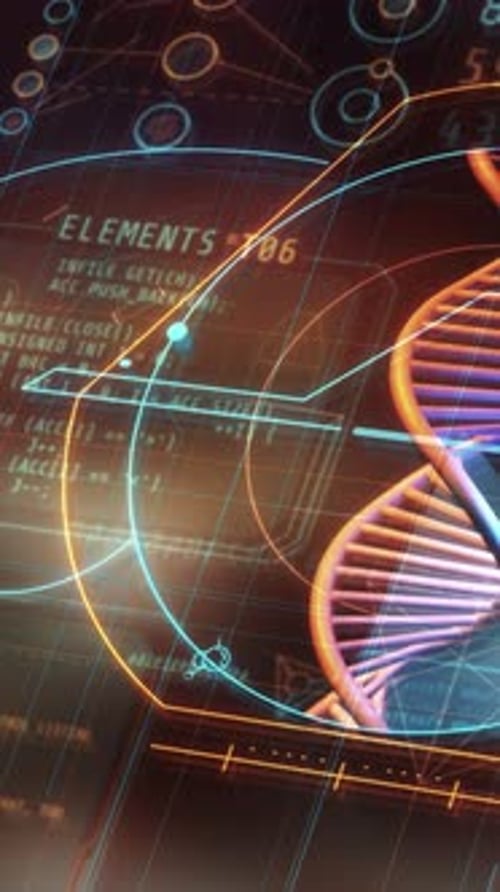 Futuristic DNA Double Helix and Data Animation