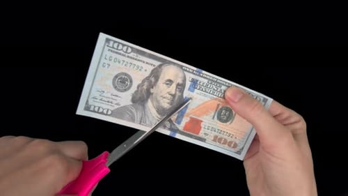 Scissor Banknotes Green Screen Dollar