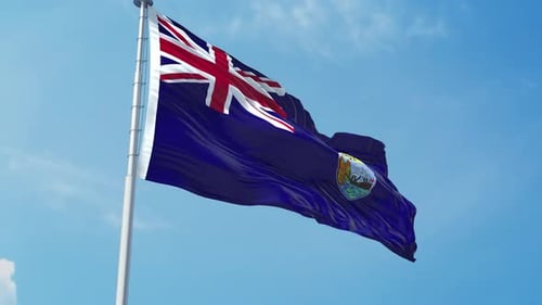 Realistic Saint Helena Flag Flying Loop in Blue Sky