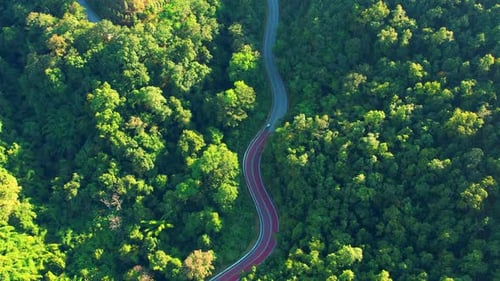 Aerial view over the mountain winding road