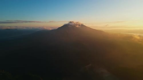 Aerial View of Mount Batur at Sunrise in Bali Drone Shot