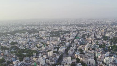 Aerial video of Hyderabad located at Telangana state residential and commercial areas seen over from
