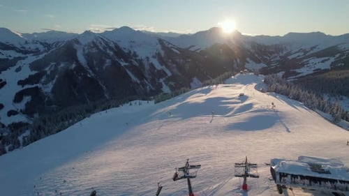 Aerial View of Ski Resort at Sunrise
