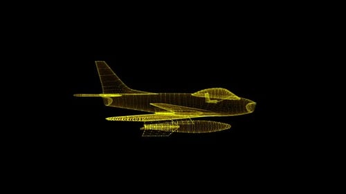 Futuristic Jet Aircraft Wireframe Hologram Rotation
