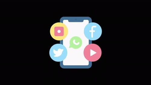 Flat Design Smartphone with Social Media Icons Pop-up Animation