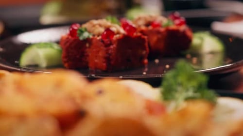 Close-up of Appetizing Food Dishes on Table