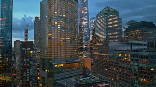 New York City Skyline at Night American Urban Skyscrapers USA Near Dramatic Night Clouds New York