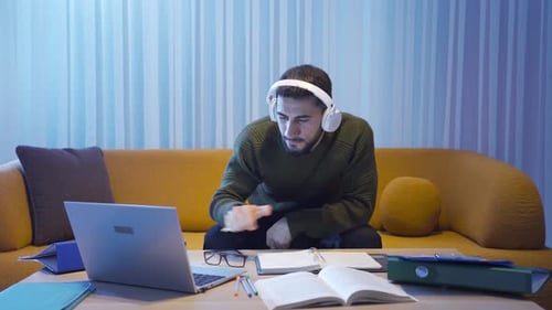 Working from home office at night.