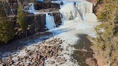 Beautiful waterfall in winter weather of Noth Minnesota.