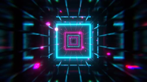 Cyan And Pink Neon Strobe Frame Tunnel Background VJ Loop l 4K