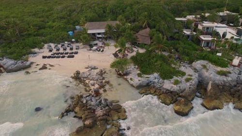 Drone shot of Salto del Gitano beach in Monfragüe Natural Park, Caceres, Spain