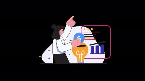 Business woman presenting ideas with graphs and lightbulb