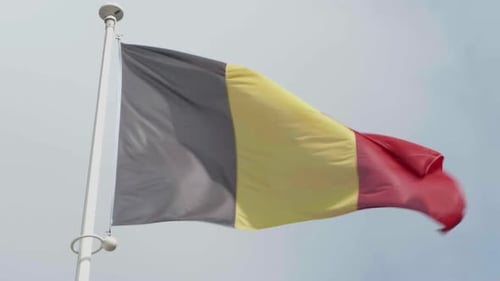 Belgian Flag Waving on a Flagpole