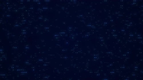 Camera Flying Through Digital Circle Dot Technology Background. Digital Glowing Dot Moving