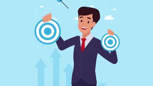Flat Design Businessman Achieving Business Goals Animation
