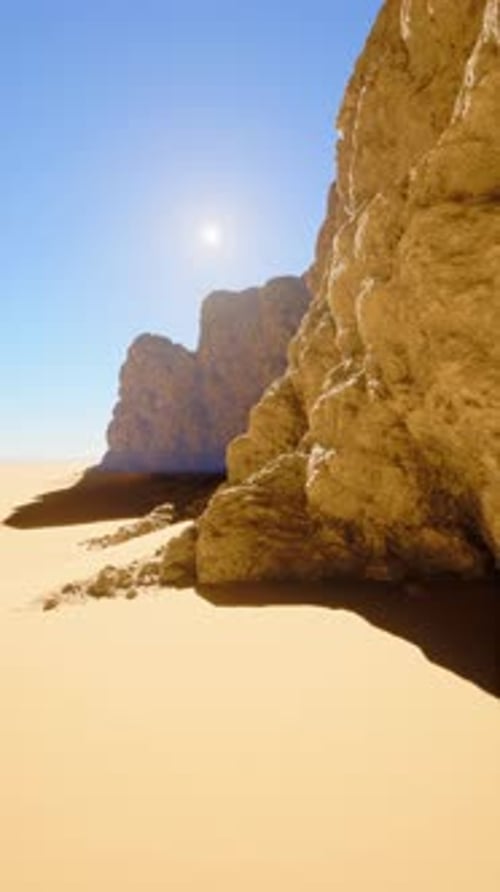 Sun Shining Through Rocks in Desert