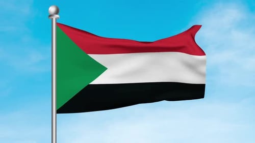 Waving Flag of Sudan with Clear Blue Sky Background