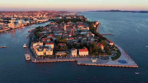 Aerial view of the Old Town of Zadar, Croatia. Aerial shot of Zadar old town, famous tourist attract