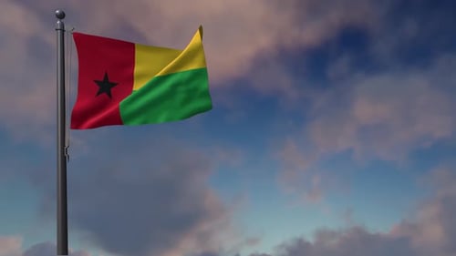 Guinea-Bissau Flag Waving in Realistic Sky Animation