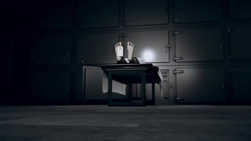 Morgue Scene Animation: Feet with Toe Tag on Gurney