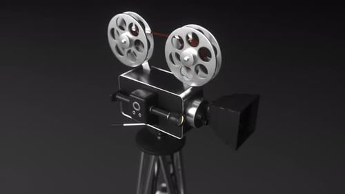 Old cinema projector with reel film strip moving with flickering light.Cine industry history, loop