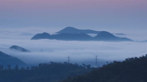 Aerial view high voltage power transmission towers.