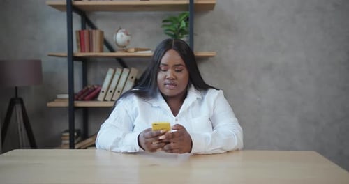 Lady Shows with Index Finger to Smartphone with Chromakey