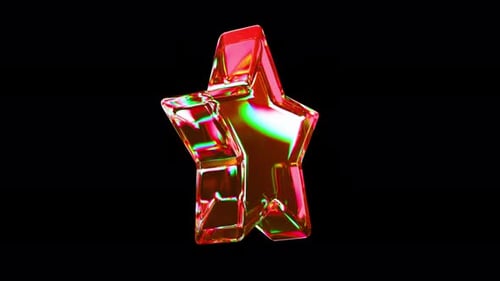 3D Holographic Glass Star Icon with Chromatic Aberration