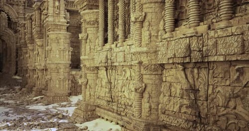 Elaborate Stone Carvings of Ancient Architecture in a Forgotten Temple