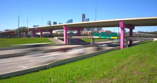 Bright sunny day I-10 East freeway timelapse of cars in Houston, Texas