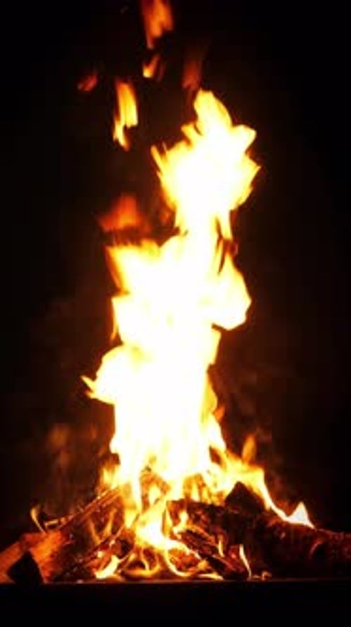 Flame of Fire at Bonfire in the Dark Vertical