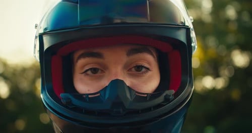 Person Wearing Protective Helmet Outdoors Close Up