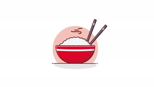 4k Rice in Bowl and Chopstick. Japanese Food Concept Animation Video