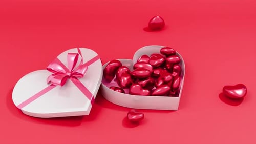 Heart-Shaped Gift Box Opening Animation with Red Hearts