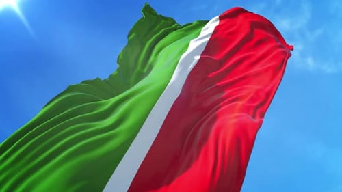 Dynamic Striped Flag Waving in Wind Motion Background