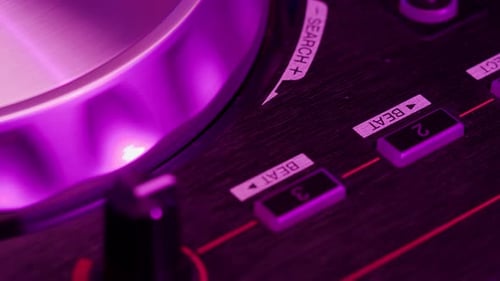 DJ Playing Music on Festival in Night Club Techno Musician with Headphones and Sunglasses Performing