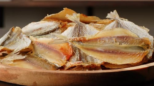 Dry Fish Snack for Beer and Drinks Yellowstripe Scad Closeup The Yellowstripe Scad is Commonly Used