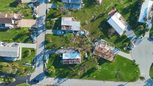 Destroyed By Hurricane Suburban Houses in Florida Mobile Home Residential Area Consequences of