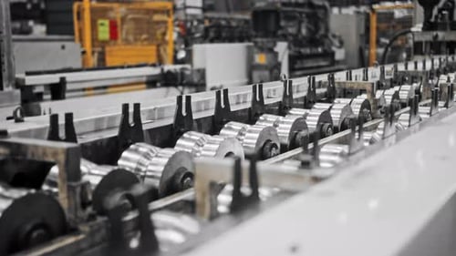 A conveyor belt in the factory for the production of sophisticated technological goods.